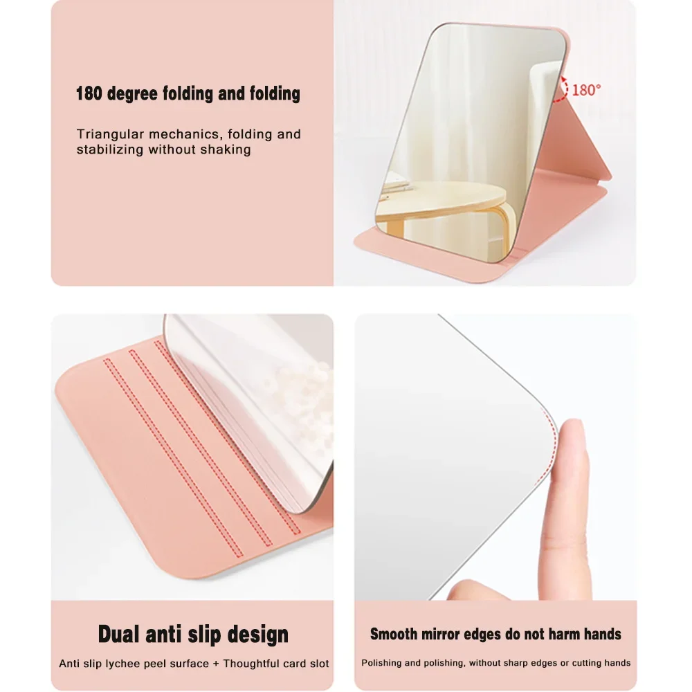 Fold Desktop Makeup Mirror Handheld PU Makeup Mirror Portable Leather Travel Pocket Mirror Cosmetic Tool Floral Letter Pattern