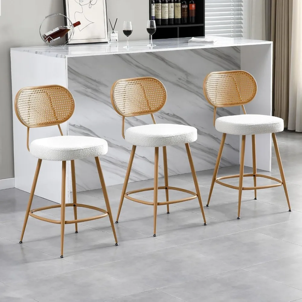 

Counter Height Bar Chair with Wooden Metal Legs, Modern Armless Sherpa Pub Chair, Adjustable Feetpads Stools for Home Counter