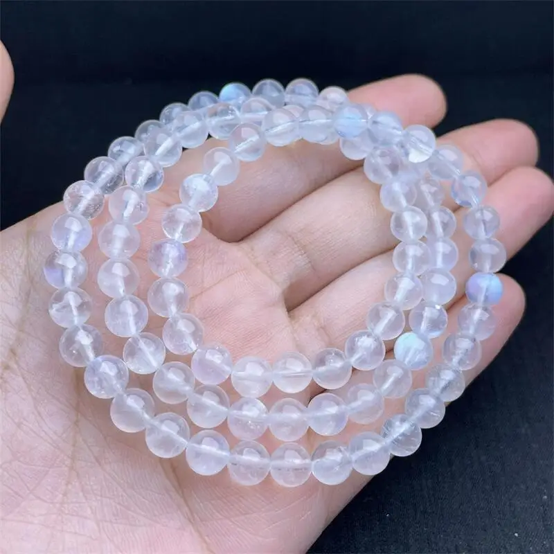 6MM Natural Blue Moon Stone Triple Circle Bracelet Healing Fengshui Stone Bracelet Women Jewelry Gifts 1PCS