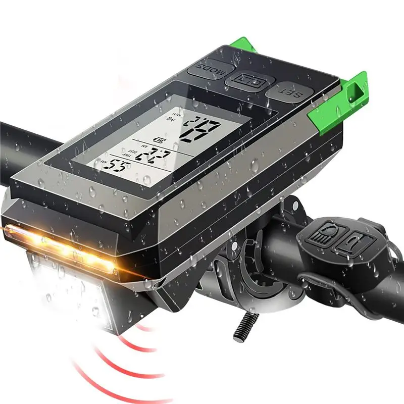 AD45 4 in 1 Bike Headlight with LCD Display Speedometer and Horn USB Rechargeable Bicycle Computer for Outdoor Cycling-C