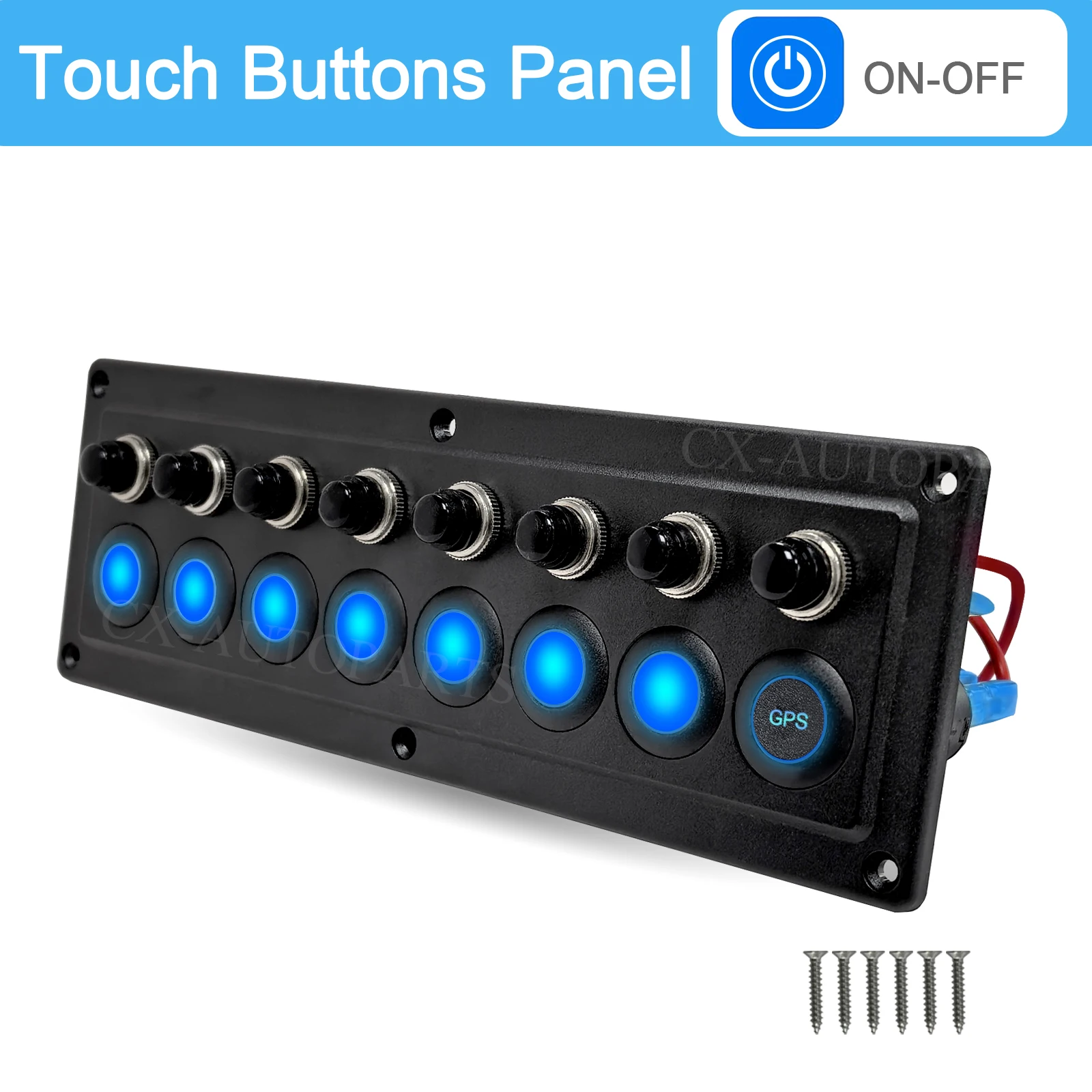 8 Way Mairne Touch Panel ON-OFF Round Button 12-24V Universal Light Control For RV SUV ATV RZR Yacht Tractor Cab Dash