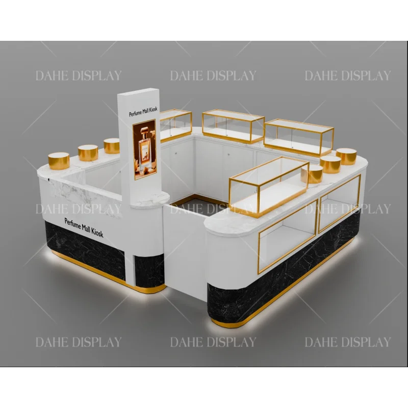 custom.Arabic Stainless Steel Perfume Display Cabinet Mall Kiosk Perfume Bottle with Box Fragrance Kiosk