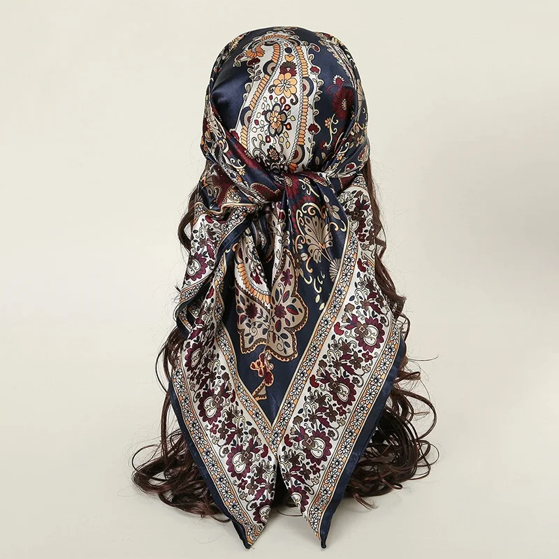 Spring and Summer New 90x90cm Luxury Brand Silk Square Scarf Women Tie Hairband Printed Scarves Female Foulard Scarf HIjab