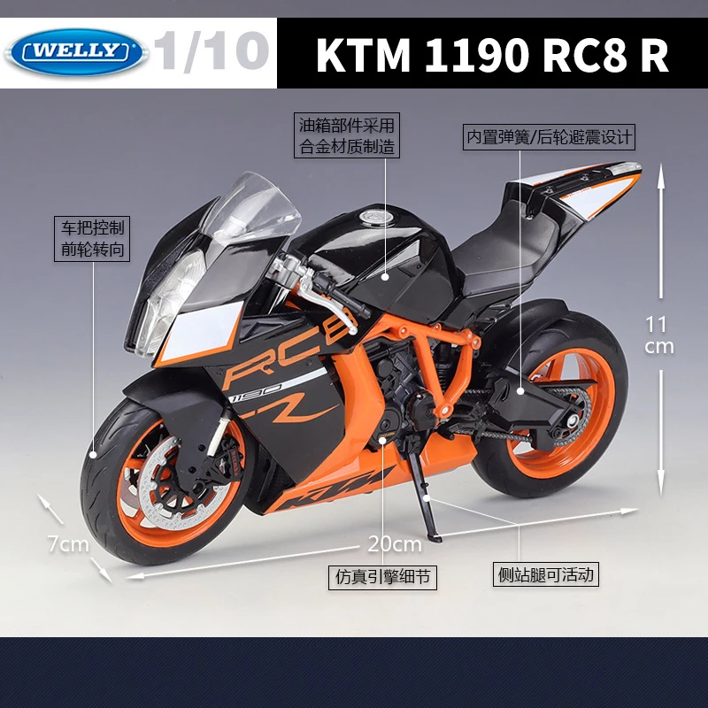 WELLY 1/10 KTM 1190 RC8R KTM RC8 R Motorcycle Model Toy Vehicle Collection Autobike Shork-Absorber Off Road Autocycle Toys Car view 4