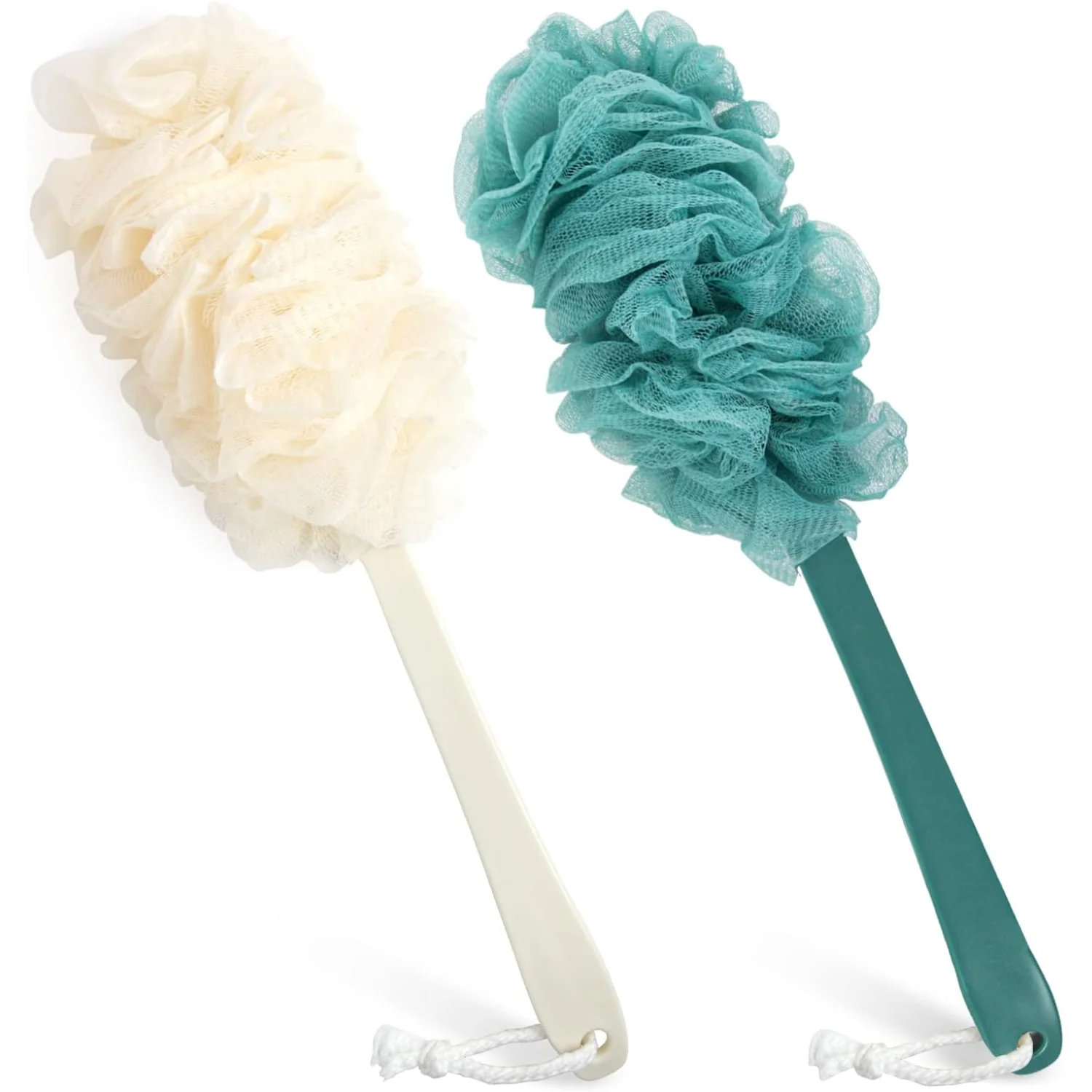 

2Pack Back Scrubber for Shower， Loofah Sponge Shower Brush Using Body Exfoliating with Long Handle, Loofah on Stick for Men W