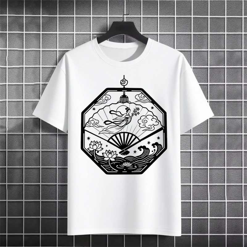 

Summer National Trend Men's T Shirt Versatile National Style Design Short Sleeve T-shirt Literary Trend Youth Round Neck Top