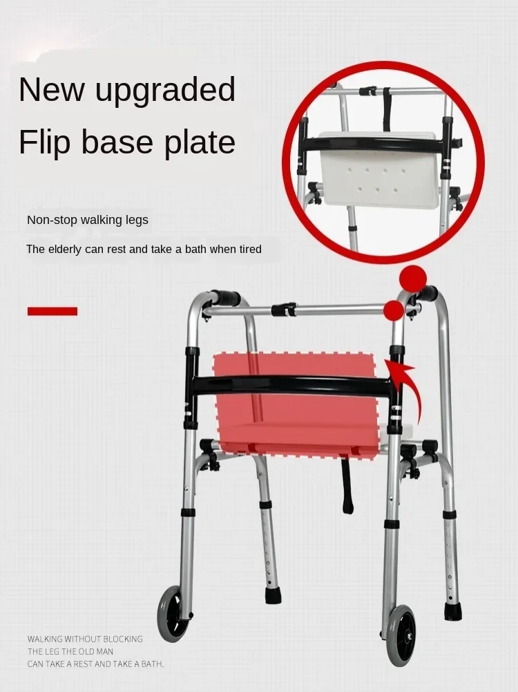 MultiFunction Walker for Elderly  DualUse Rehabilitation Travel Walking Stick with Seat and Durable Trolley Mobility Aid Chair