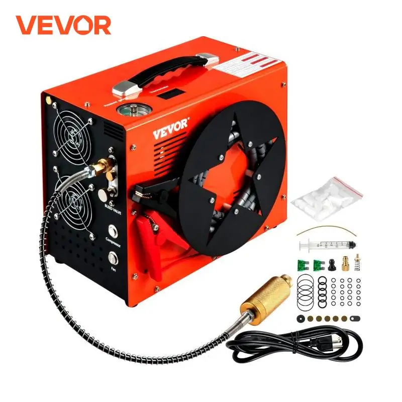 VEVOR 4500Psi PCP Air Compressor High Pressure Pump 12V 110V 220V Built-in Adapter & Fan Auto-stop for Air Rifle, Diving Bottle