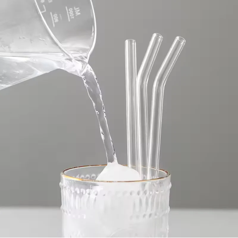 20cm Reuseable High Borosilicate Glass Straws Stainless Steel Brushs Eco Friendly Wine Drinking Cocktails Heat-resistant Straws
