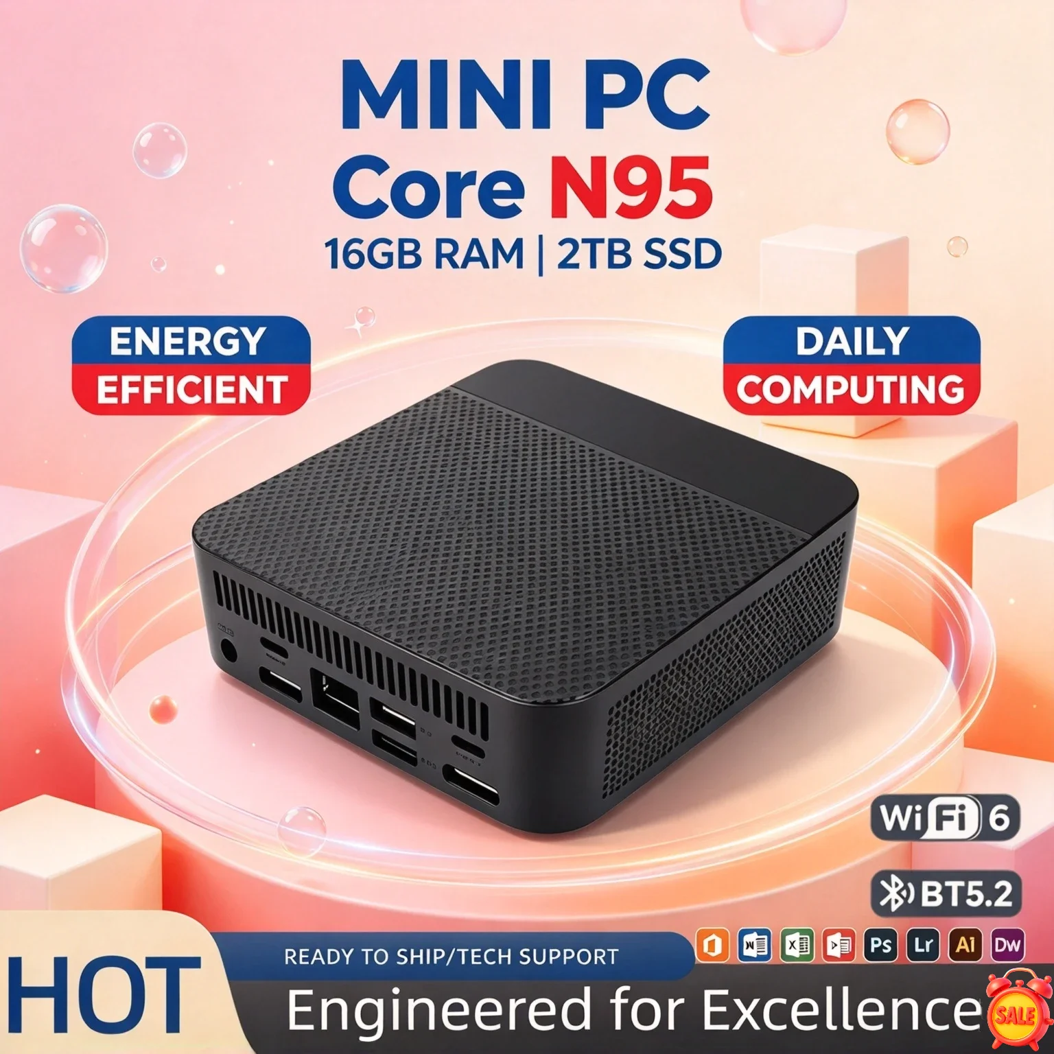 静音冷却、家庭用オフィス向け、intel-n95搭載ミニデスクトップpc、16gb-nvme-ssd、トリプル4k、wi-fi6、bluetooth-52、pro-max、高速ターボ機能