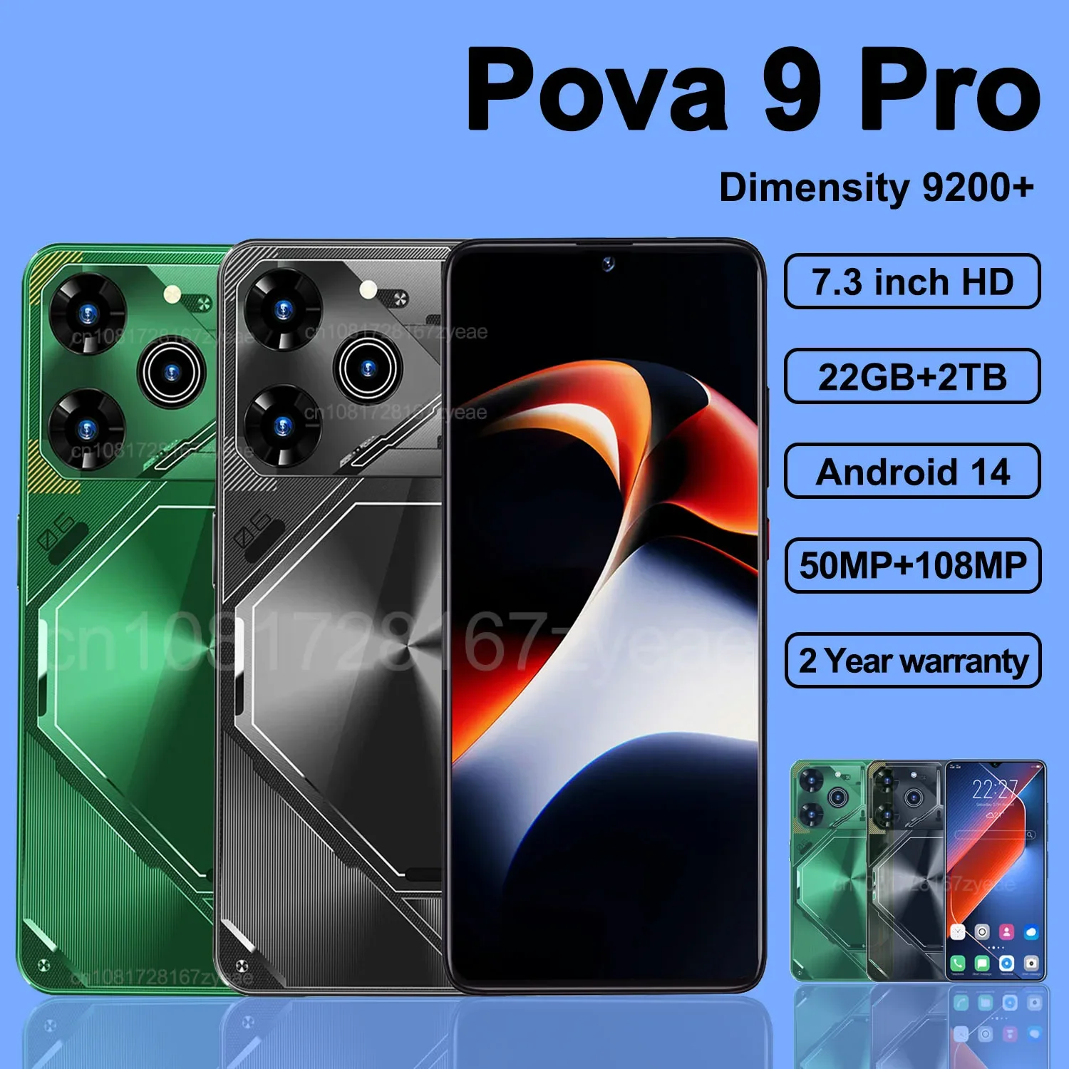 

Original Pova 9 Pro Smartphone 5G Dimensity9200 7.3inch 22G+2TB Cell Phone Dual SIM MobilePhones 50+108MP Android14 Unlocked NFC