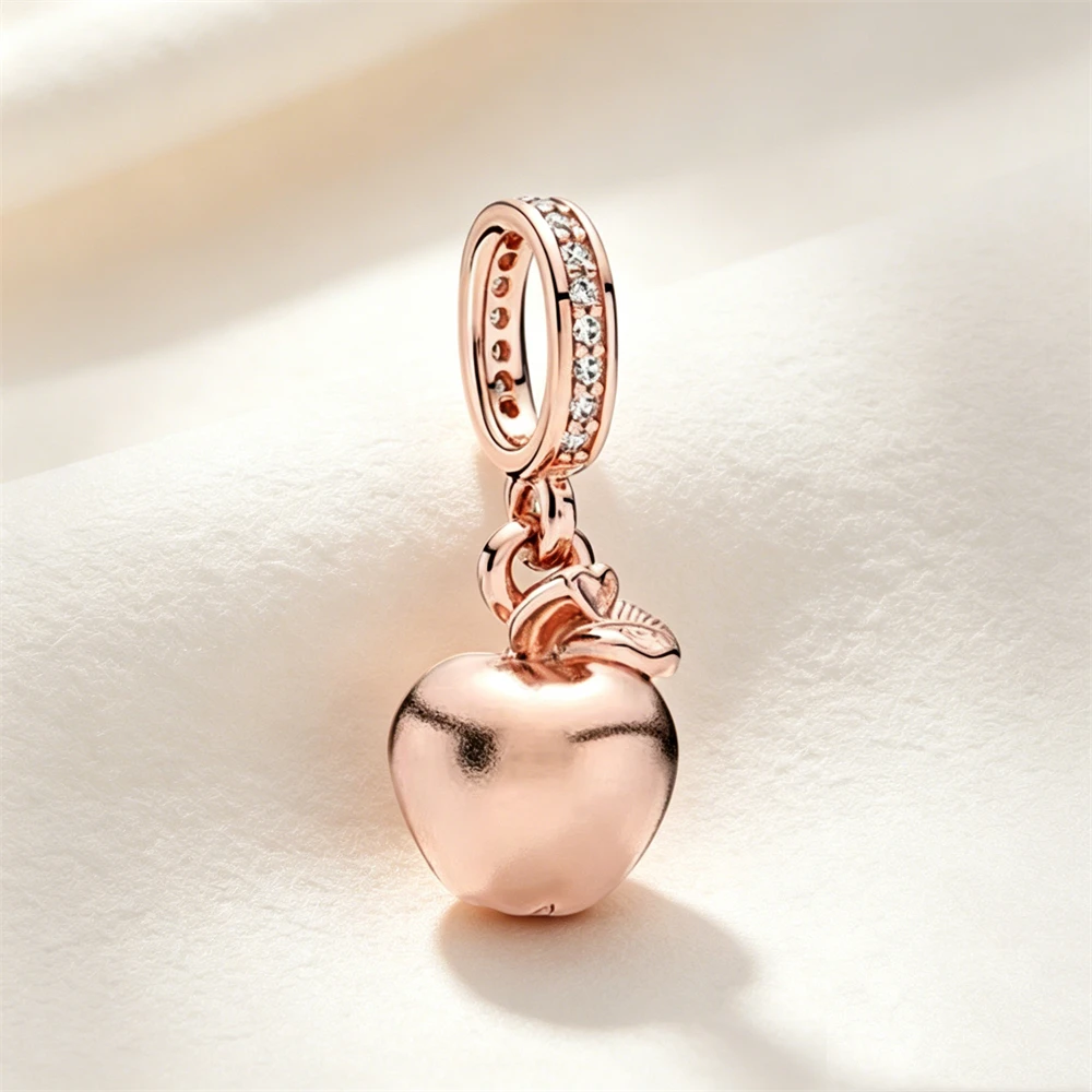 Luxury Rose Gold Heart shaped Flower Tree Camera Letter Pendant Bead Bracelet Jewelry 925 Silver Women's Valentine's Day Gift