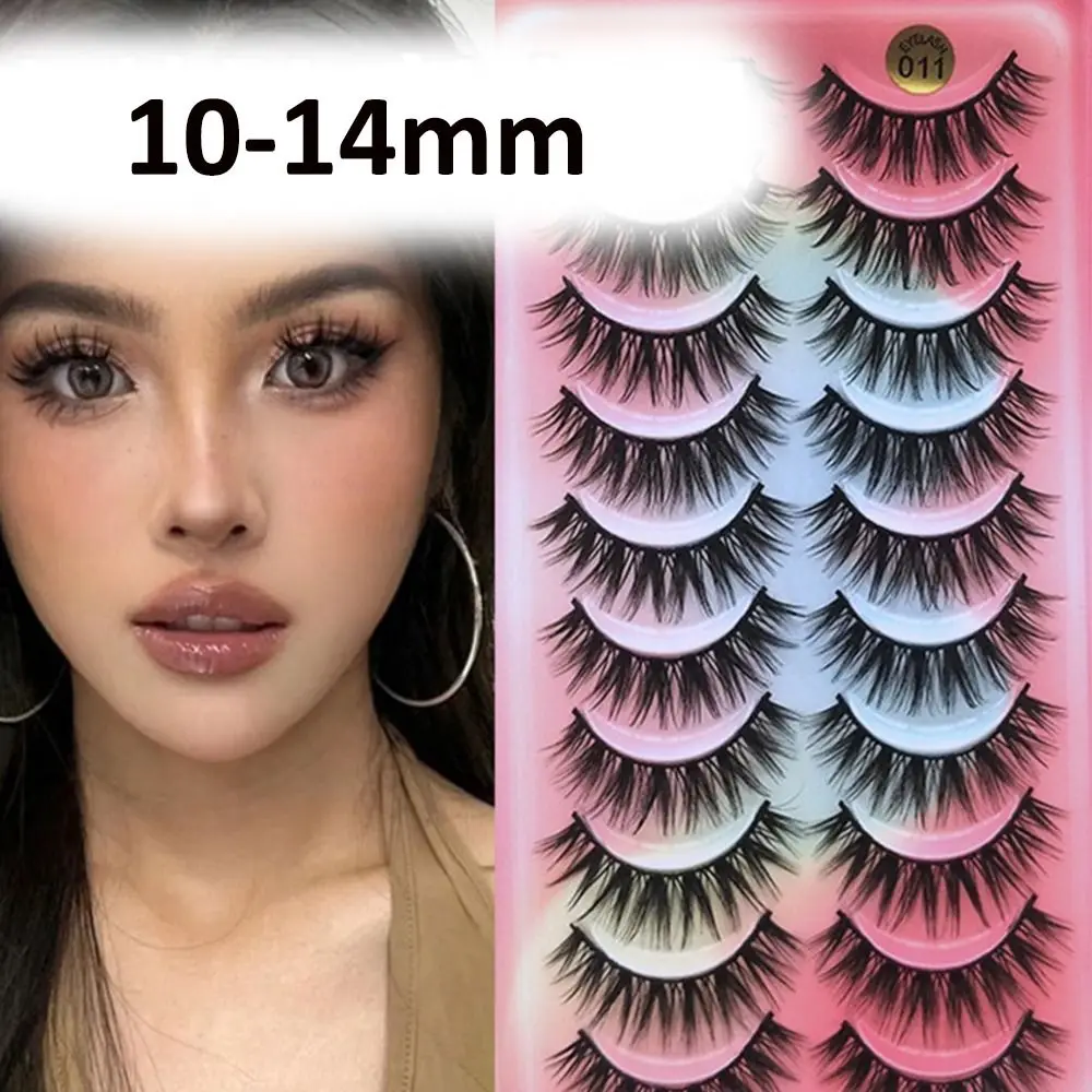 10 Paar 3D-Faux-Nerz-Faux-Nerzwimpern, natürlicher Look, flauschige falsche Wimpern, dickes Volumen, schwarzes Band, gefälschte Wimpern für den Alltag