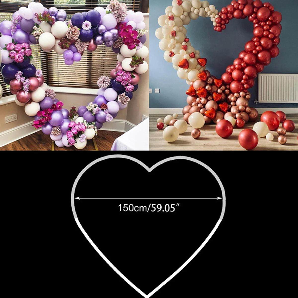 

1.5M Large Balloon Arch Stand Reusable Heart-Shaped Love Balloon Garland Stand with Water Bag and Chassis DIY Balloon Arch Frame