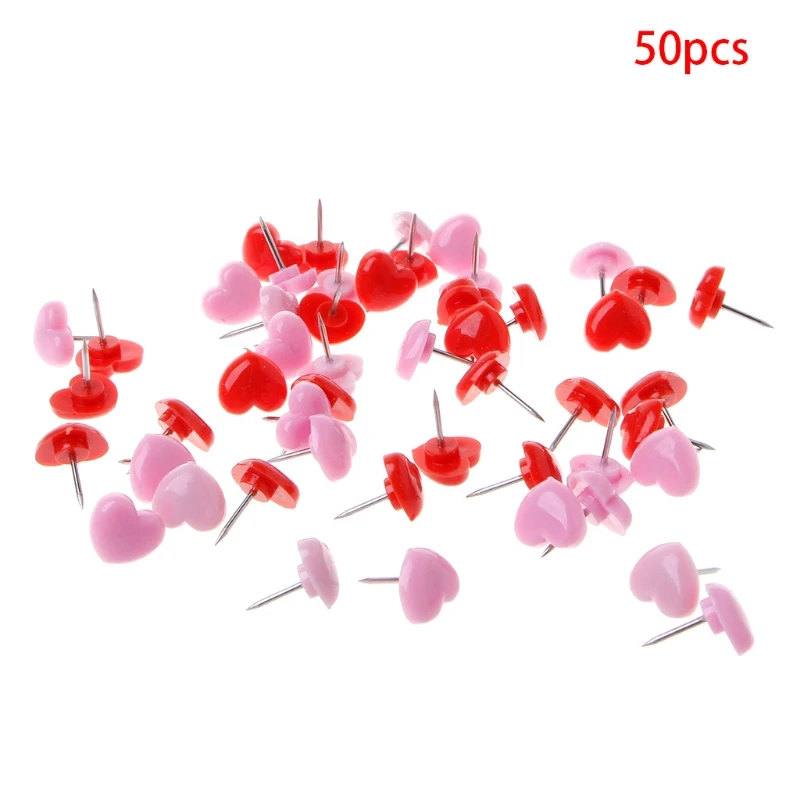 

50 Pcs Heart Plastic Quality Colored Push Pins Thumbtacks Office School D5QC