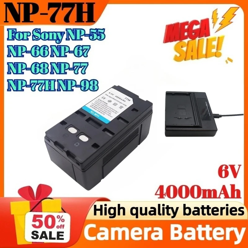 

NP-77H 6V 4000mAh Replacement Camera Battery for Sony NP-55 NP-66 NP-67 NP-68 NP-77 NP-77H USB Charger Rechargeable Battery