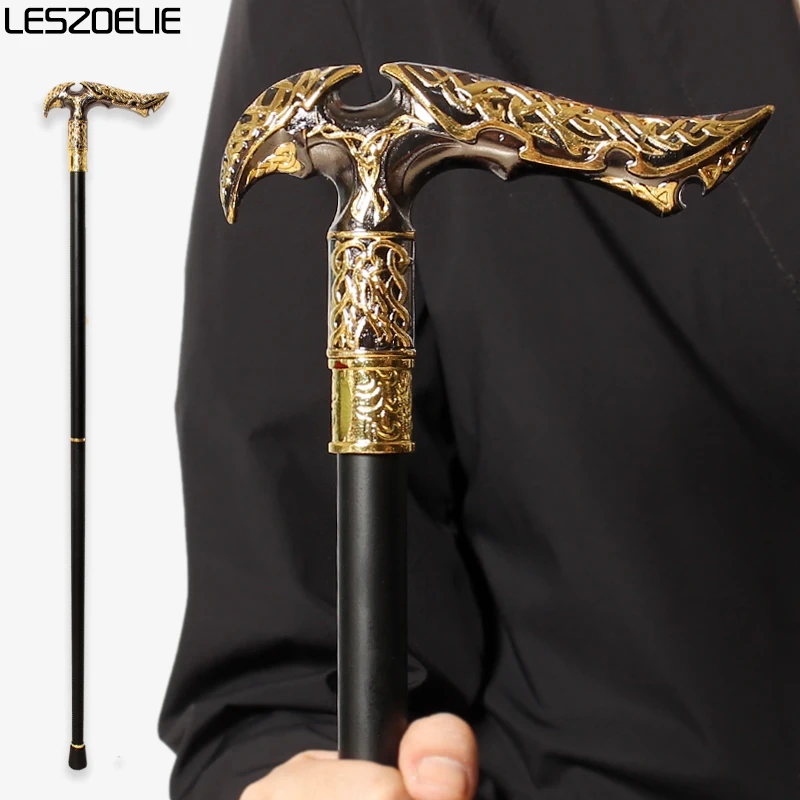 高級ゴールド＆ブラック柄ハンドル付き杖-男性用-エレガント-ヴィンテージ-パーティー装飾-ファッション-メンズウォーキングケーン