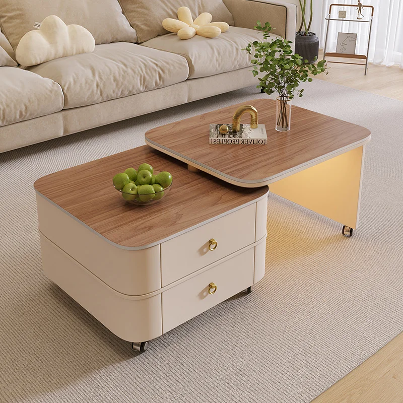 طاولة قهوة حديثة وخفيفة الوزن وبلاط صخري كريمي وغرفة معيشة منزلية وشقة صغيرة دوارة متنقلة #4