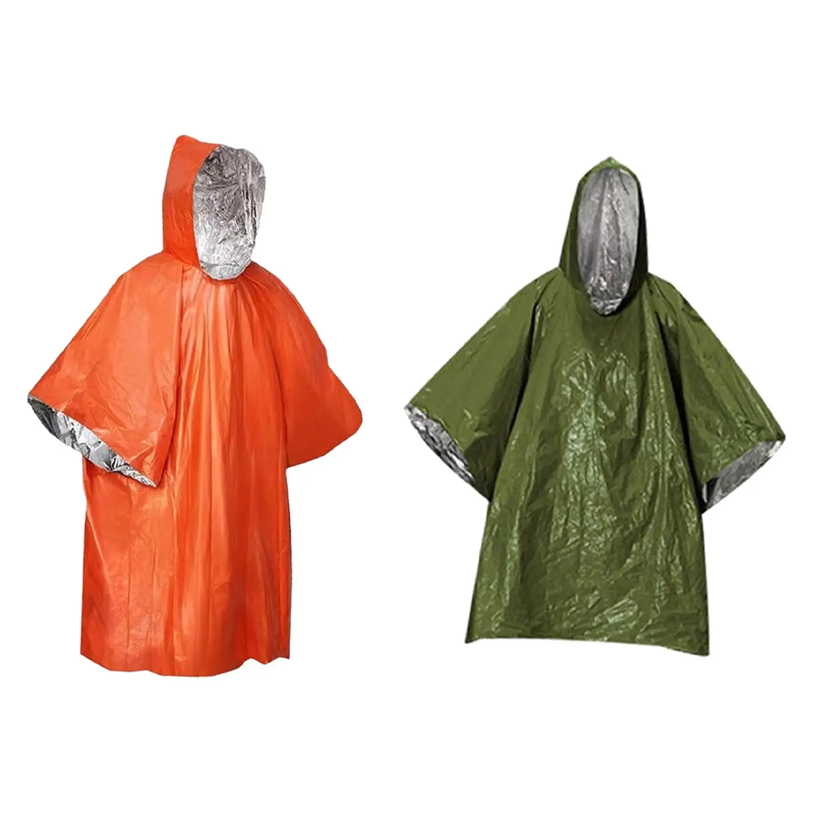 2x Emergency Rain Poncho Reusable Weather Resistant Rain Coat with Hood for Outdoor Activities Backpacking Hiking Survival Tool
