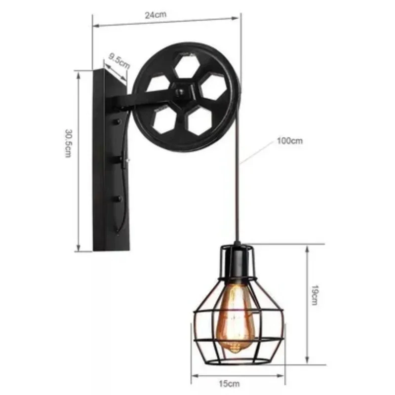 Imagem -06 - Estilo Americano Retro Industrial Led Lâmpada de Parede Criativo Ferro Polia Ajustável Corredor Café Restaurante Home Decor Luzes