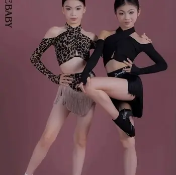 Line Dance Kleidung Bühnenkostüm Fransenrock Leopard Latin Dance Wettbewerb Kostüm Quaste Dancewear Lateinamerikanisches Outfit