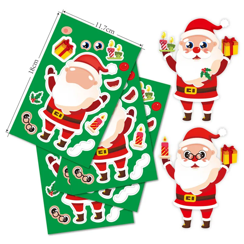 8/16/24Sheet Make a Face Sticker Christmas Gift for Kids Creative DIY Make Your Own Santa Claus Snowman Puzzle Sticker Decor Toy