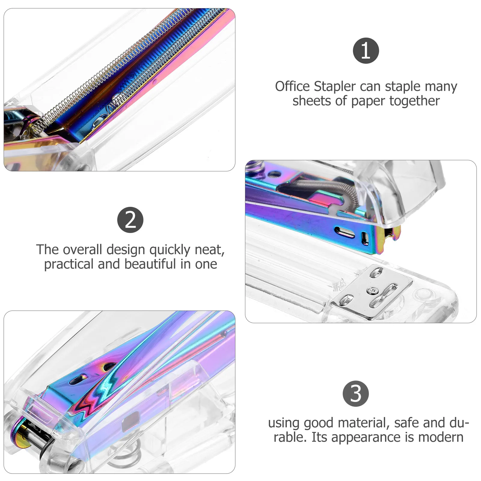 

Rose Gold Stapler Transparent Plastic Desk Office Supplies Cute Stationery Lightweight Gift Students Kids Home School Use