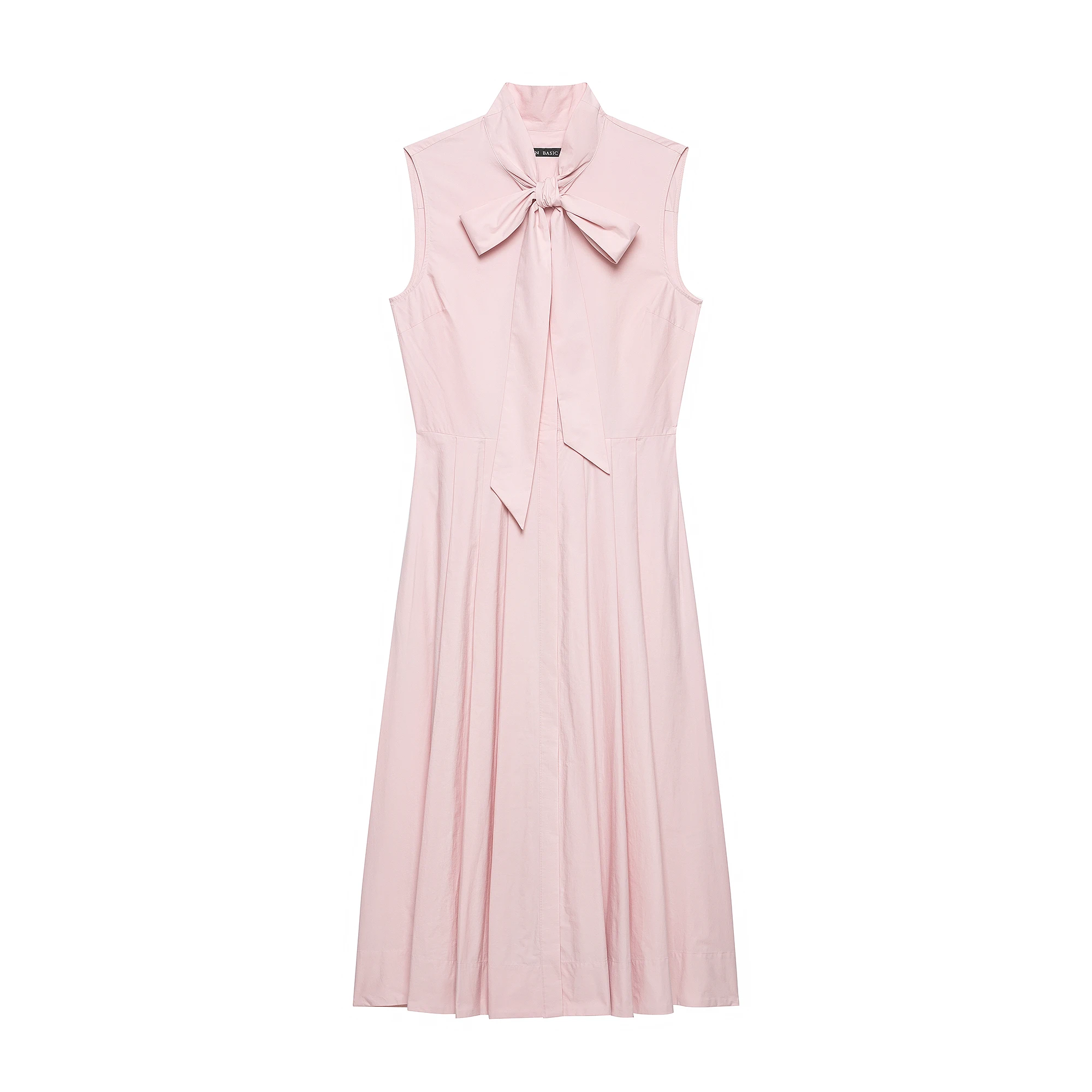 Elegant Chic Women's Bow Lace-Up Pleated Midi Dress Sleeveless Shirt Style with Pockets Summer Sweet Female Outfit