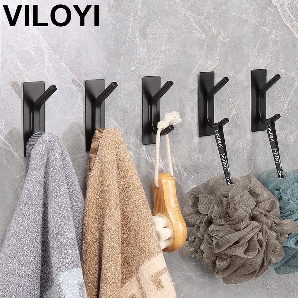 VILOYI Stainless Steel Towel Hooks Bathroom Self Adhesive Double Wall Coat Rack Hooks No Trace Behind The Door Robe Hanger