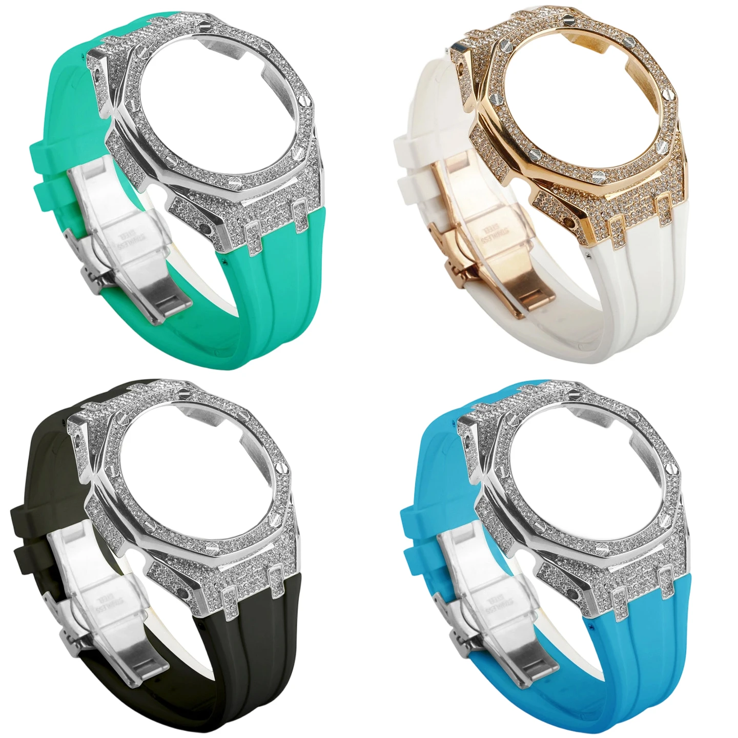 Mod Kit for Casioak GA2100 2110 B2100 Stainless Steel Diamond Case Rubber Strap Modification Kit Casioak GMAS2100 Metal Bezel - view 6