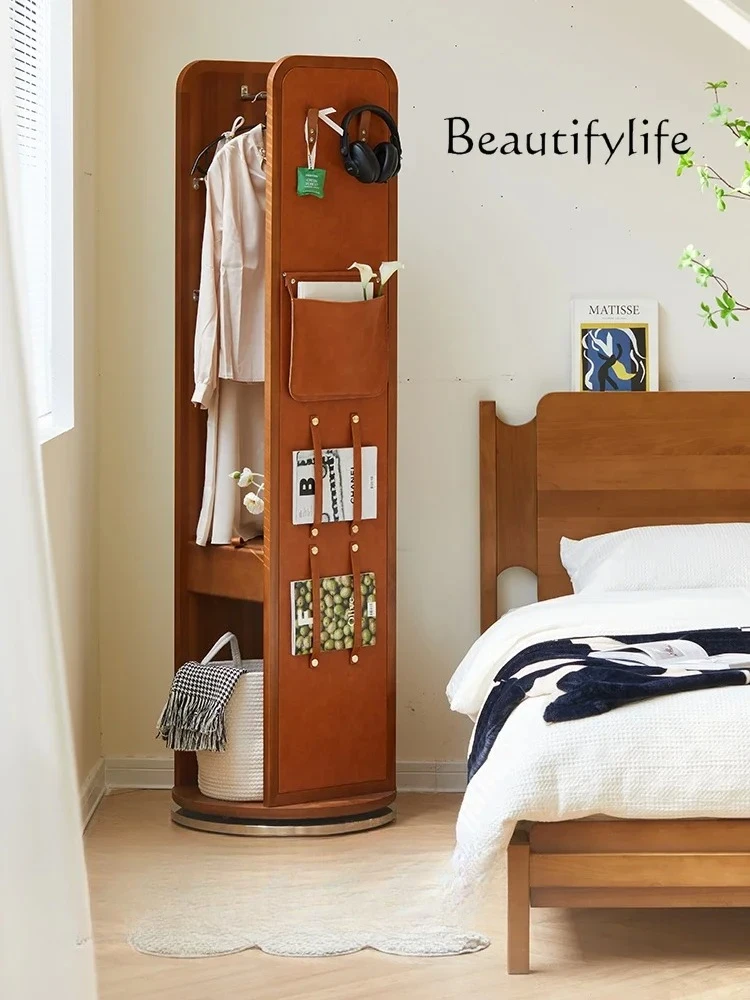 

Fashion Retro solid wood coat rack Nordic floor-to-ceiling full-length mirror integrated multi-functional rotatable