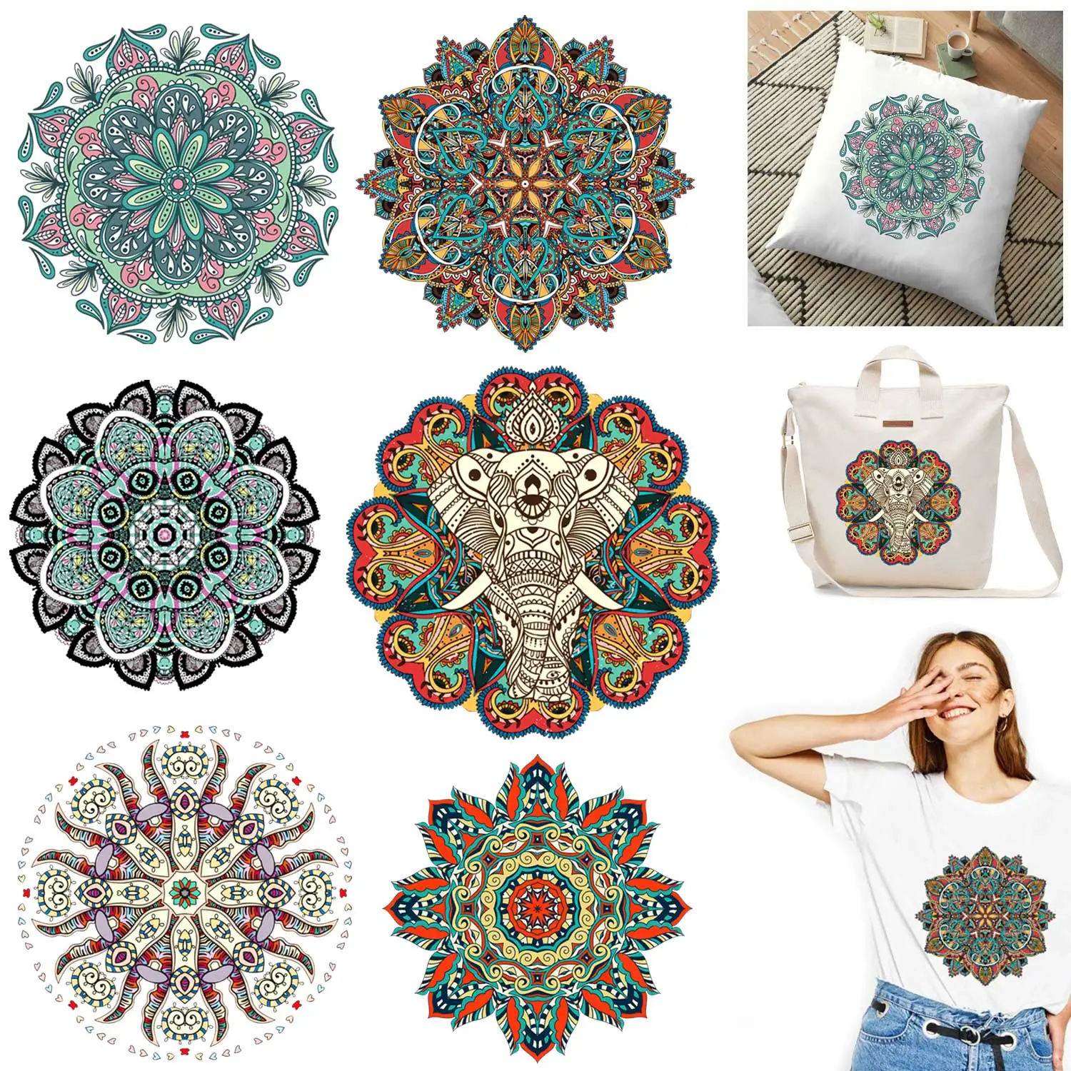 Iron-On Transfer For Clothing Beautiful Mandalas DIY A-Level Washable T-Shirts /Hoodie Thermo Stickers Fashion Patches Appliqued