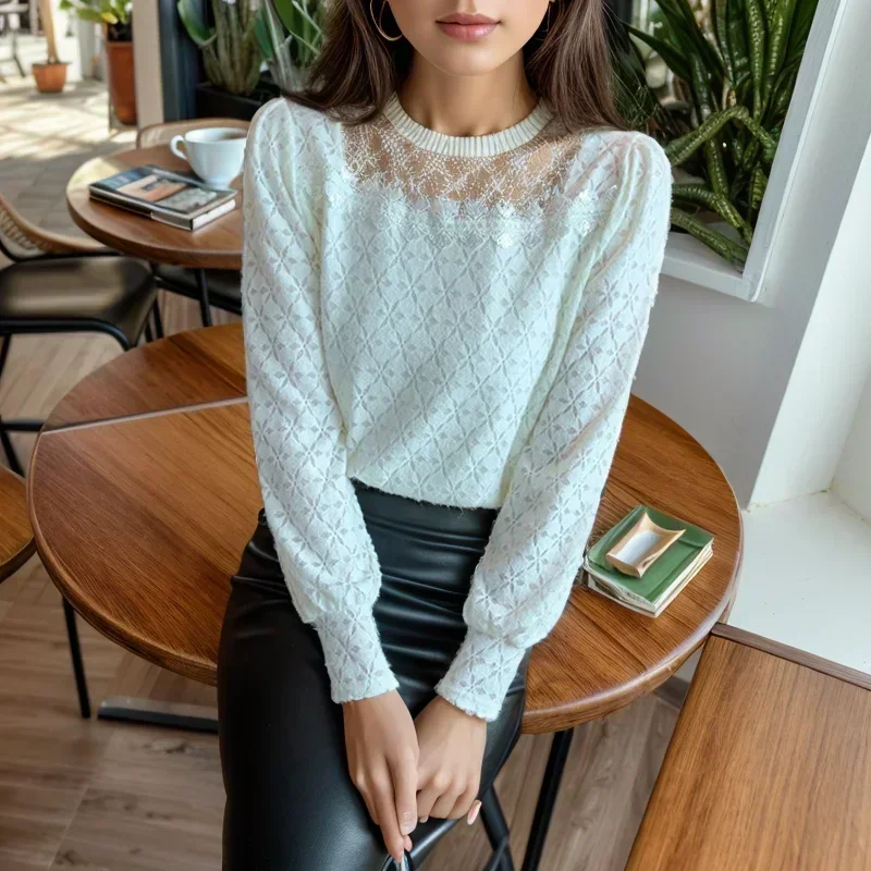 Office Lady Long Sleeve Clothes Elegant Ruffled Collar Blouse Autumn and Winter Fashion Lace Shirt Women Tops Blusa Mujer 29742