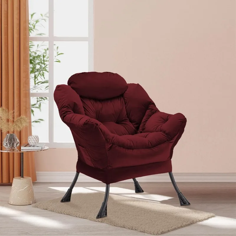 

Lazy Chair Thick Padded, Comfy Velvet Accent Lounge Chair With Stable Frame, Leisure Sofa Armchair With Armrests And Side Pocket
