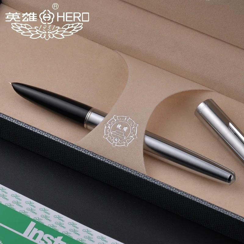 genuine hero 100 steel 14K nib Classic antique teacher collection calligraphy gift box pen All-Steel old factory