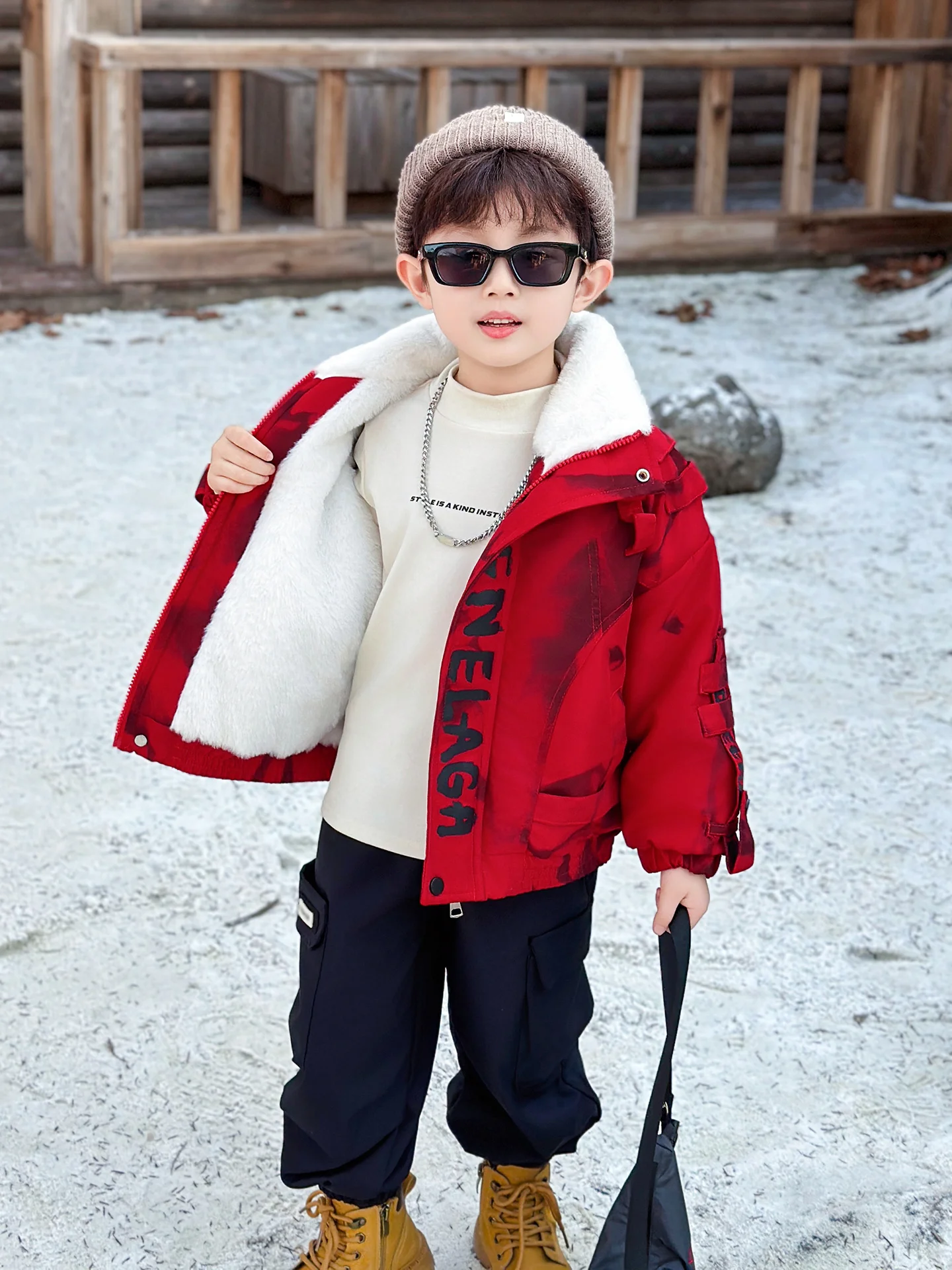 

Красная утепленная куртка на флисовой подкладке для мальчиков, модная детская одежда, теплая молодежная куртка с длинными рукавами