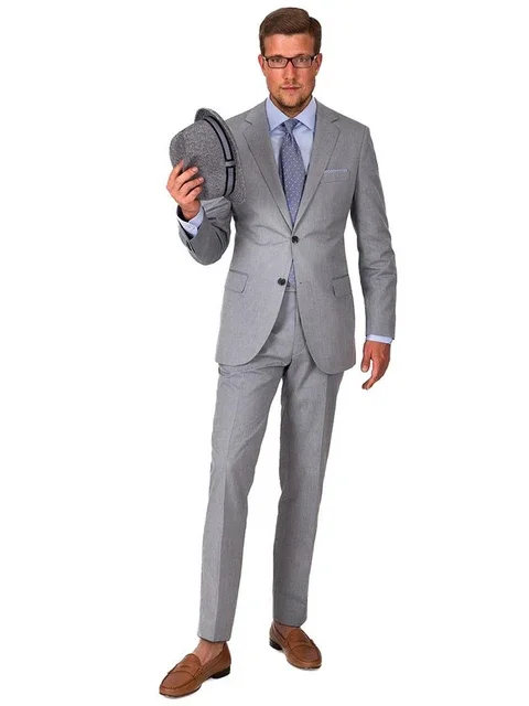 Grey Men\'s Two Buttons Classic Style Suit Jacket & Trousers 2-Piece Smart Casual Groom Tuxedos Wedding/Business Men Suits Sets