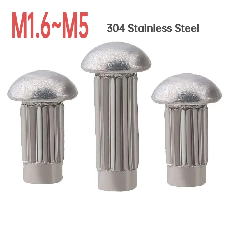 20/100pcsM1.6 M2M2.5M3M3.5M4M5 304Stainless Steel Button Round Head Knurled Shank Solid Rivet Self Plugging GB827 Diameter3~20mm