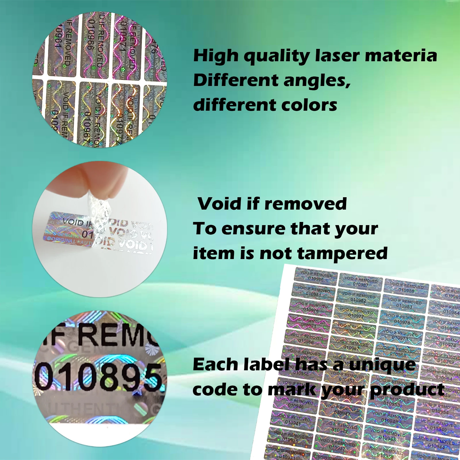 Holographic Security Seals, Tamper-Proof Labels with Unique Serial Number, Safe Warranty Sticker, Void Seal, Silver, 1x3 Cm view 3