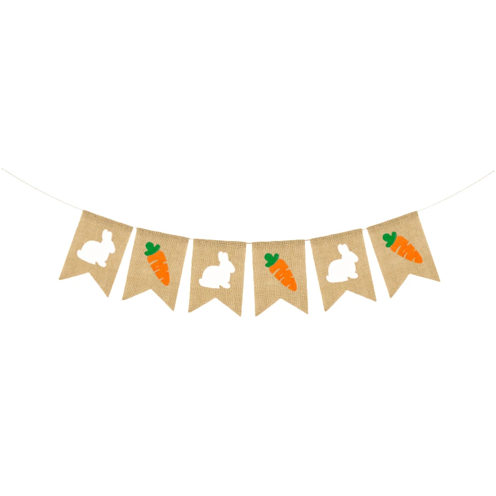 

Easter Burlap Banner Rabbit Carrot Dovetail Hanging Decor Lightweight Bunting Party Home Office Spring Celebrations