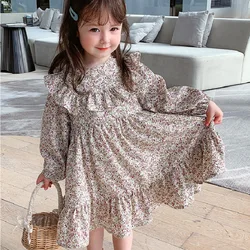 Girls Floral Princess Dress Spring Autumn New Pleated British Style Children'S Clothing Pastoral Style Girls Fashion Kids Outfit