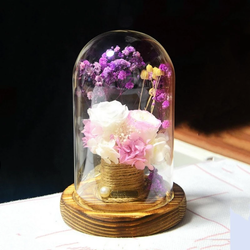 

2sets/pack 9*15cm Flat Antique Base Glass Dome Vase Home Decoration Dried Flower Transparent Cover Wedding Prop DIY Friend Gift