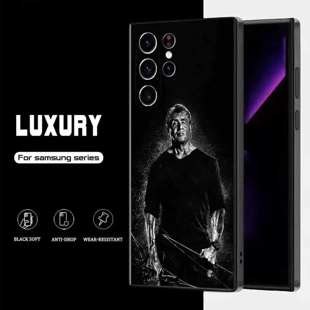 حافظة هاتف جون رامبو لهاتف سامسونج S25، S24، S23، S22، S21، S20، S10، Ultra، Plus، Lite، FE، غطاء أسود من السيليكون الناعم #5