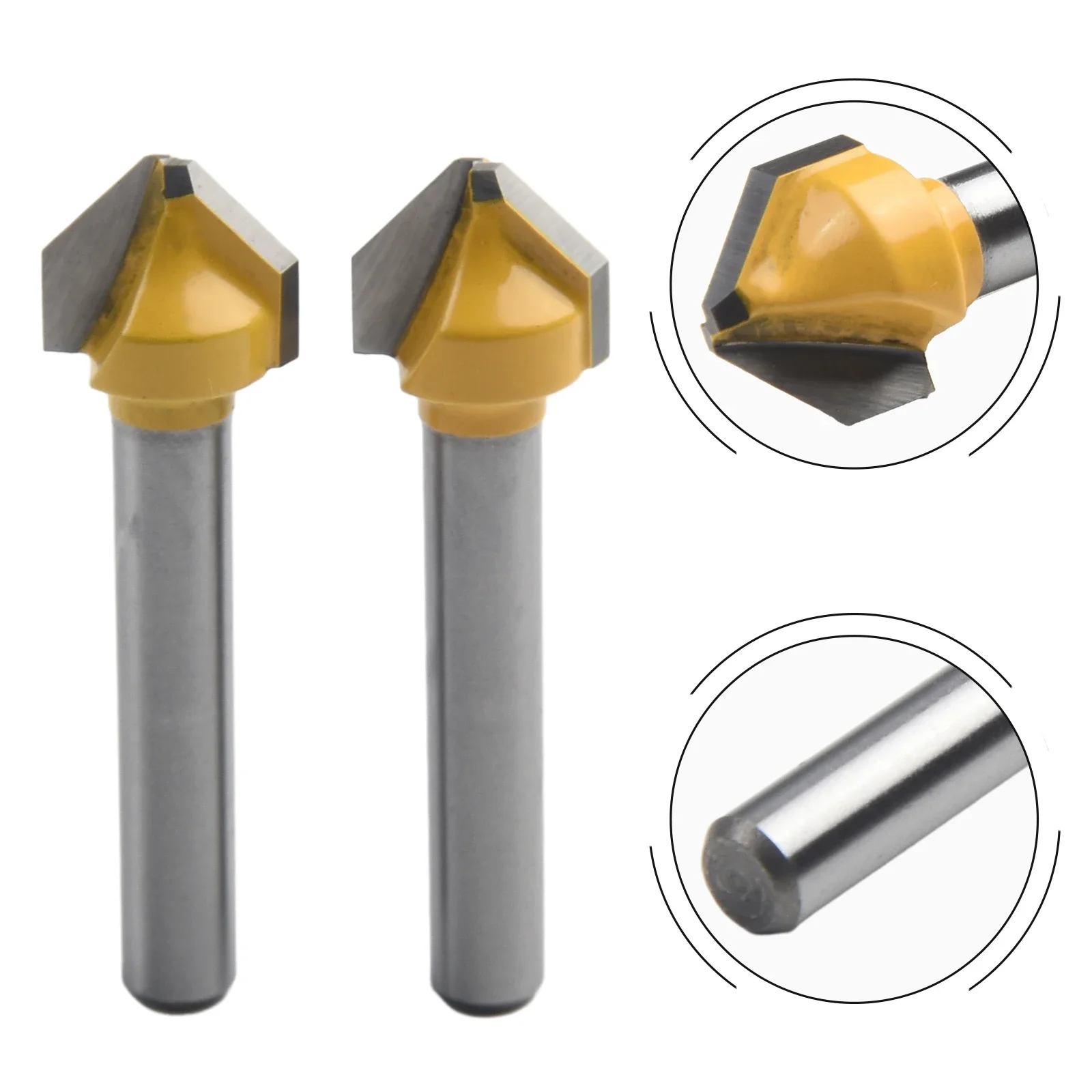 2pcs V-Shaped Groove Router Bit 90 Degrees 6mm Shank With Flat Head Carbide Wood Engraving Milling Cutter Woodworking Router Bit