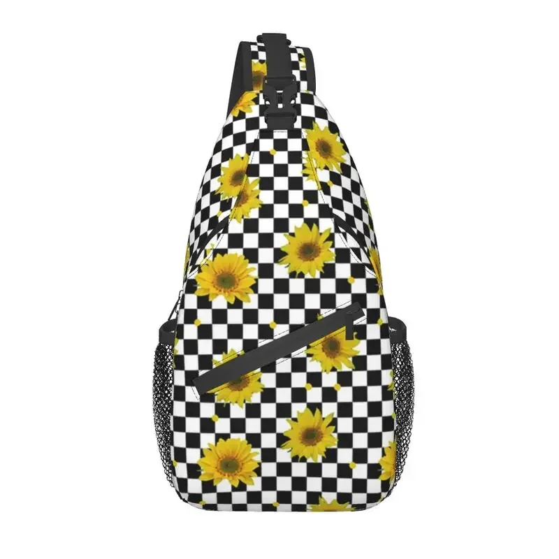 Sunflowers On Checkered Squares Sling Chest Bag Custom Beauty Floral Shoulder Crossbody Backpack for Men Traveling Daypack