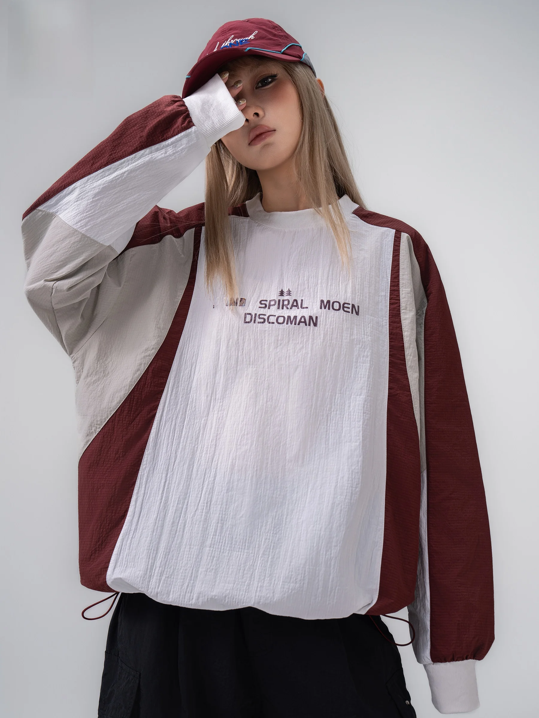 Outdoor Unisex Splice Long Sleeve Hoodie Spring 2026 New Color Block Design Casual Style Nylon Fiber round Neck Sweatshirt