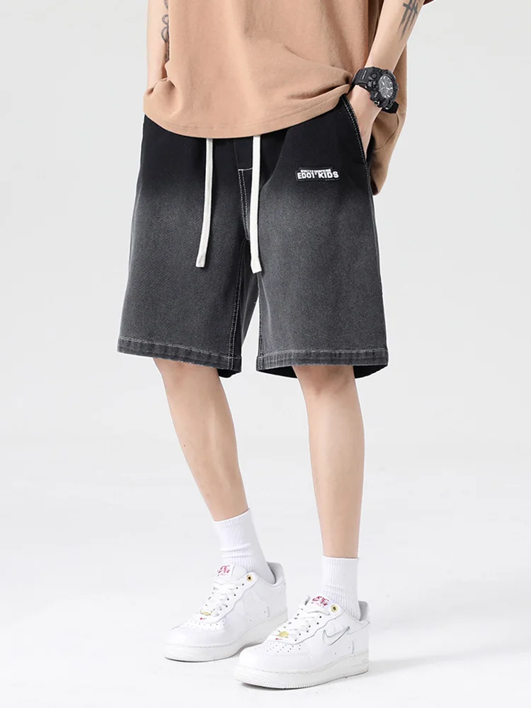 2023 New Gradient Summer Denim Shorts Men Cotton Casual Breeches Short Pants Drawstring Baggy Jeans Shorts Male Plus Size 8XL