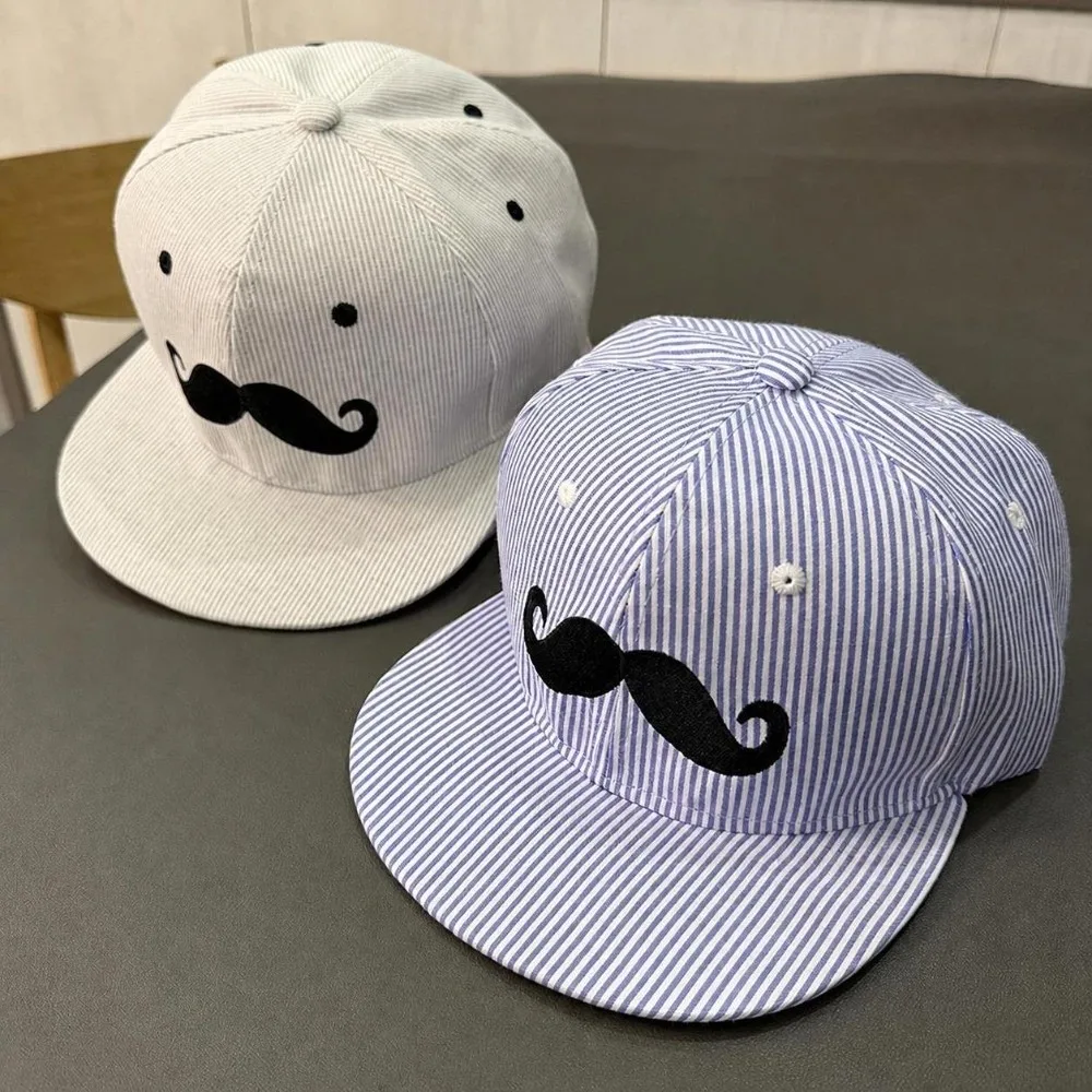 Casual Hip-Hop Mustache Snapback Cap Striped Adjustable Baseball Hat Flat Brim Breathable Trucker Hat Daily-wear