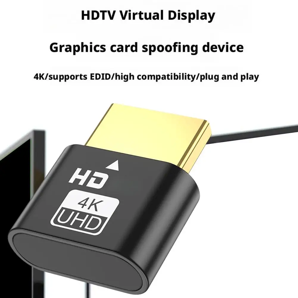 VGA Virtual Display Adapter 4K HDMI-compatible 1.4 DDC EDID Dummy Plug Headless Ghost Display Emulator Video Card Lock Plate