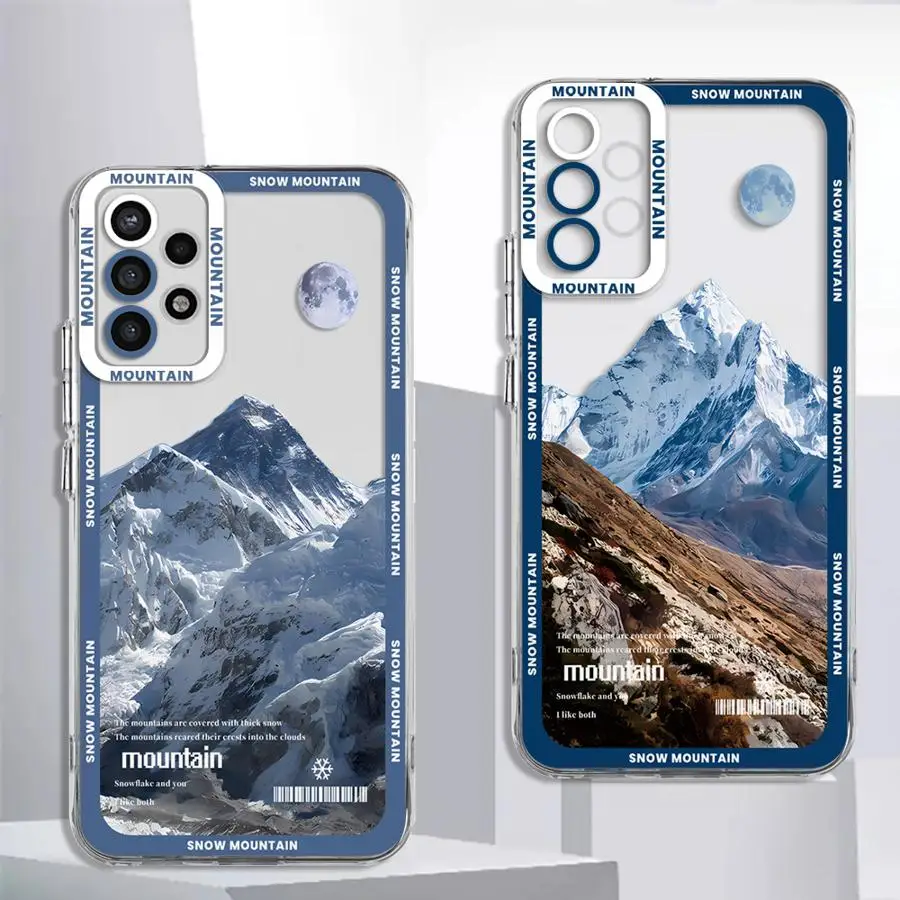 Cold Snow Mountain Cover Case for Samsung Galaxy A35 A55A53 A54 A73 A34 A33 A25 A24 A13 A14 A15 Clear Soft Shell